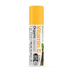 Dr Organic Vitamin E Lip Balm, Moisturising, SPF 15, Mens, Womens, Natural, Vegetarian, Cruelty-Free, Paraben & SLS-Free, Recycled & Recyclable, Organic, 5.7ml, Packaging may vary