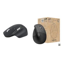 Logitech MX Master 3S - Wireless Performance Mouse with Ultra-Fast Scrolling, Ergonomic, 8K DPI - Dark Gray & Lift for Business, Vertical Ergonomic Mouse, Wireless, Bluetooth or Secured Logi Bolt USB