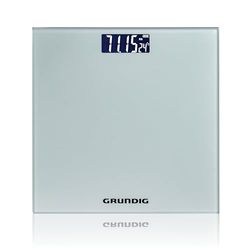 Grundig Balance Pese Personnne - Balance Precision jusqu'à 180 kg - pour mesures de poids corporel en kg/lb - jusqu'à 500 gr précise - avec Affichage Numérique - Argent - Verre
