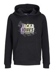 JACK&JONES JUNIOR JCOMAP Logo Sweat Hood SN JNR, Zwart/Detail: gradiënt Print, 140 cm