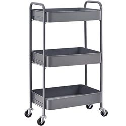 KINGRACK Carro de cocina, carrito con ruedas de 3 niveles, de metal, con asas de ruedas, carrito de estantería para oficina, salón, carrito multiusos para cocina, baño, cosméticos, sin tornillo, fácil