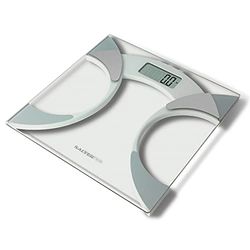 Salter 9141 WH3R Báscula Analizadora De Vidrio Fina, Peso, Grasa/Agua Corporal e IMC, Memoria Para 4 Usuarios, Tocar Para Encender, Patas Especiales Para Mayor Precisión, Máx. 160 kg, Plateada