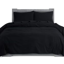 Elegant komfort mjuk 4-delad 100% turkisk bomull flanell lakanset – premiumkvalitet, djup ficka anpassat lakan, ultramjukt, mysigt varmt och anti-piller flanell lakan – fullt, svart