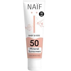 Naïf Zonnecrème op minerale basis, voor baby en kind, SPF 50, crème zonder octocrylene, UVA- en UVB-bescherming, waterbestendig, dermatologisch getest, zonder microplastic, 30 ml