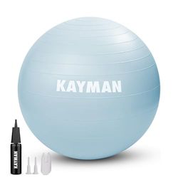 KAYMAN Pelota de ejercicio azul de 85 cm, sistema antiexplosión, anillos antideslizantes, material duradero, fácil de inflar, ideal para yoga, pilates, fitness, entrenamiento de equilibrio, gimnasio y
