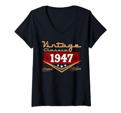 Mujer Decoraciones vintage de 77 cumpleaños vintage 1947 77 cumpleaños Camiseta Cuello V