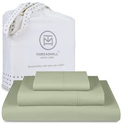 Threadmill - 300 Thread Count Sage Green Twin Sheets - 100% Long Staple Cotton Sheets - 3 Pc Bed Sheet Set - Washable & Breathable Sateen Sheets with Elasticized Deep Pockets - Wrinkle Free Sheets