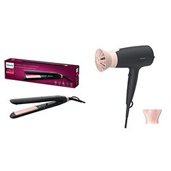 Lisseur ThermoProtect Philips StraightCare Essential (Modèle BHS378/00) & Sèche-cheveux Philips Séries 3000 avec l’accessoire ThermoProtect (Modèle BHD350/10)