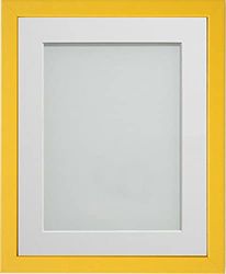 Frame Company Jellybean Range Mustard Yellow Wooden A4 Picture Photo Frame with White Mount for Image 9x6 inch * Choice of Colours & Sizes* Fitted with Perspex