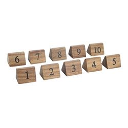Olympia Numéros de table en bois, numéros 1 à 10, 55 (H) x 35 (L) x 35 (P) mm, bois d'acacia durable, double face, quantité par paquet : 10, CL392