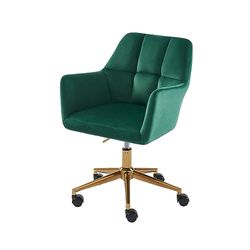 BAÏTA Fauteuil de Bureau Mona en Velours Vert avec Pieds dorés