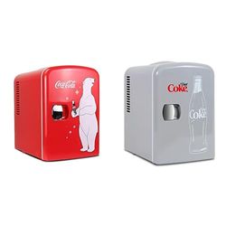 Koolatron Mini Fridge 4L Small Fridge 6 Can Quite Mini Fridges Mini Cooler Warmer for Office Home Travel PB Red + Diet Coke Mini Fridge 4L Table Top Mini Fridges for Skincare 12V Portable Cooler Grey
