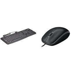 Logitech K120 Wired Business Keyboard for Windows or Linux, USB Plug-and-Play, Full-Size & M100 Wired USB Mouse 3 Buttons 1000 DPI Optical Tracking, For left and right handed users