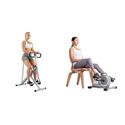 Sunny Health & Fitness Magnetic Under Desk Mini Exercise Cycle Bike, Dual Function Pedal Exerciser + Squat Assist Upright Row-N-Ride Rowing Machine, Horse Riding Machine, Full Body Exercise