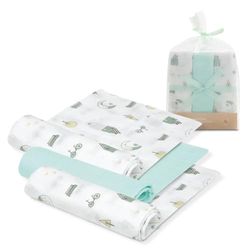 INTERBABY · Lot 3 Gazes en Bambou MOON vert pour Nouveau-né et bébé · 55x70 cm · Bambou & Coton