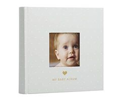 Pearhead Fotoalbum, doordacht aandenken cadeau voor baby, doop of doop - 50 pagina's, grijs met witte stippen