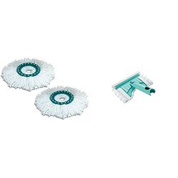 Leifheit Set da 2 Ricambi Lavapavimenti per Clean Twist Disc Mop Active, Mop Ricambio in Microfibra Lavabile, Testine Sostitutive per Mop & S241701 Flexi Pad Lavapiastrelle Pulisci Piastrelle