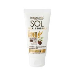 Bottega Verde - SOL Pelli Sensibili, Crema Solare Viso, 50ml, SPF 50+, Arricchita con Olio di Jojoba e Latte di Avena, Idratante e Confortevole, Senza Profumo, per Pelli Sensibili ed Irritabili