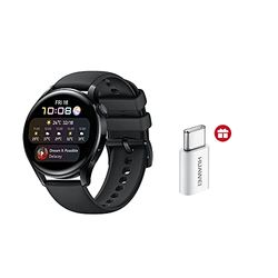 HUAWEI Watch 3 Smartwatch, 4G, AMOLED-touchscreen, continue gezondheidsbewaking, eSIM, GPS, 14 dagen batterijduur, werkt met iOS en Android, zwarte armband