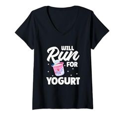 Donna Correrà Per Lo Yogurt - Divertente Detto Yogurt Maglietta con Collo a V