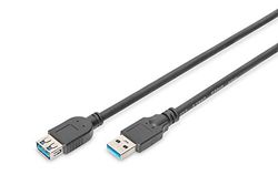 DIGITUS Cable alargador USB 3.1 Gen1 – 1,8 m – USB A (macho) a tipo A (hembra) – 5 Gbps – para impresoras, lectores de tarjetas, teclados, cámaras, concentradores – Negro