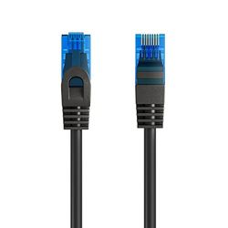 Cable de conexión Ethernet Cat.5e U/UTP transmisión hasta 1Gigabit, 2 Conectores RJ45, Cable de PVC, CCA, AWG 26/7. Ideal para transmisión por Fibra óptica con regi Gigabit/LAN 0.25m, Negro