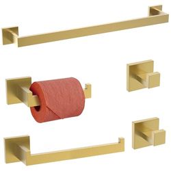 TURS Juego de Accesorios de baño de Acero Inoxidable y Oro Cepillado, Montaje en Pared, 5 Piezas