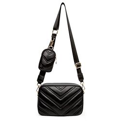 Herald Chevron - Bolso cruzado pequeño acolchado con monedero, bolso cuadrado para mujer, 2 tamaños, Negro