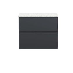 Hudson Reed URB1404LSW Urban Modern Bathroom Wall Hung 2 Drawer Bathroom Vanity Unit & Laminate Worktop, 600mm, Soft Black/Sparkle White