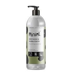 Miniml All Natural Body Wash and Bubble Bath - 1L Bottle Moisturising Coconut Skin Eco Shower Gel Bath Soak - Vegan Friendly High Foam