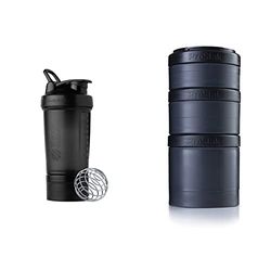 Blender Bottle 847280068203 Bottle Unisex-Adult, Black, 22-Ounce & BlenderBottle ProStak Expansion Pak -3 Pak récipients (250ml, 150ml und 100ml) + boîte à pilules -noir