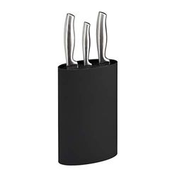 Relaxdays Oval Knife Block, Empty Holder, Blade Storage with Bristles, HWD: 22 x 16.5 x 6.5 cm, Kitchen Organiser, Black