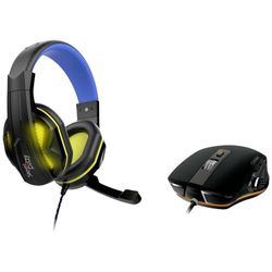 Pixminds Ratón y Auriculares para Juegos con Cable Óptico Negro 6 Botones 12000 dpi Iluminado