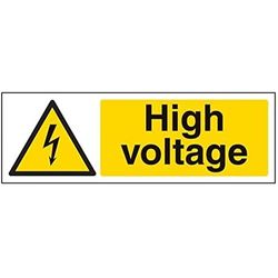 VSafety Signs 68032AX-S "högspänning" varning elektrisk skylt, självhäftande, landskap, 300 mm x 100 mm, svart/gul