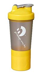 Best Sporting Shaker Gourde avec passoire, 500 ml, 2 compartiments pour poudre de protéines ou pilules, sans BPA, couleurs : jaune/gris