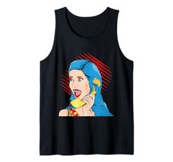 Mujer retro usando teléfono de esfera vintage Camiseta sin Mangas