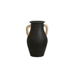 Romimex Vaas, zwart, keramiek, rotan, 20 x 40 x 20 cm, met handgrepen