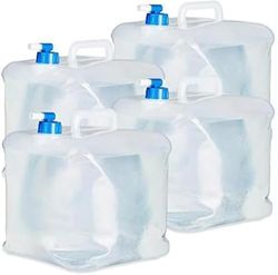 Relaxdays 10020963 - Juego de 4 contenedores de agua plegables, bote de agua potable para festivales y campamentos, 15L, transparente / azul