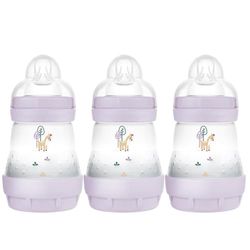 MAM Easy Start Self Sterilising Anti-Colic Baby Bottle 3 Pack (3 x160 ml) with Slow Flow MAM Teats Size 1, Newborn Essentials, Pink (Designs May Vary)