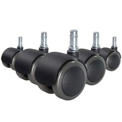 hjh OFFICE 619023 Stol på hjul Svart 5x ROLO FIX 10mm/50mm Hårda golv - 5-pack, Hjul för hårda golv, pressgjuten zink, svartpulverlackerad, bromsar under belastning, Tillverkad i Tyskland