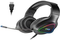 DR1TECH GrayEagle+ Profesjonalne słuchawki do gier LED RGB do komputera z przewodem USB i mikrofonem - 7.1 Sound Surround - Słuchawki Over Ear Sterownik 50mm (CAŁKOWITE Nurkowanie)