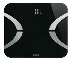 WENKO LED Body Analysis Scale, Body Fat Scales for Body Fat Percentage, Body Water Percentage, Muscle Mass, Bone Mass, BMI, Visceral Fat & Metabolism, Bluetooth Personal Scale, Safety Glass, Black