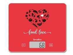 TERRAILLON - T1040 FOOD LOVE- Elektronische keukenweegschaal, glasplaat, capaciteit 3 kg, schaal 1 g, tarra, vloeistofomzetting, ultradun en compact - LCD-display - Rood