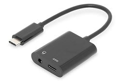 DIGITUS USB 3.2 Gen2-adapterkabel - 0,2 m - USB C (Pl) till 3,5 mm jack (Ut), USB C (Ut) - 10 Gbit/s - Svart