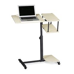 Relaxdays Table ordinateur portable hauteur réglable XL HxlxP: 100 x 77 x 40 cm bois support laptop netbook avec 4 roulettes blocables tablette surface pour souris antidérapant table d'appoint, crème