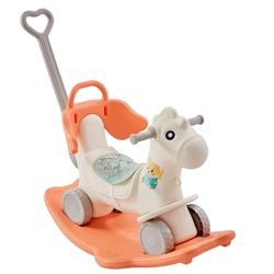 VEVOR Caballo Balancín Rojo 4 en 1 para Niños de 1 a 3 Años Caballo Balancín para Bebé con Tabla de Equilibrio Desmontable Manija de Empuje y 4 Ruedas Lisas Juguete con Sonido, Soporta hasta 36 kg