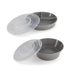 Twistshake Barnservis Set | 3-delad tallrik + Barnskål | BPA-fri Barntallrik och Barnskål | Matträningskit för barn | Babytallrik och Babyskål | Bebisprodukter | Grå