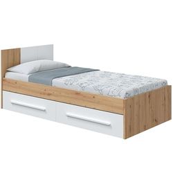 Habitdesign Lit Simple avec 2 tiroirs, lit pour Enfant, modèle Noa, Finition Blanche Artik et chêne Nodi, Dimensions : 196 cm (Longueur) x 97 cm (Largeur) x 77 cm (Hauteur)