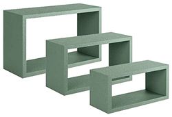 Homemania Trittico Wandrek voor woonkamer, slaapkamer, kantoor, MDF, groen, 45 x 27 x 15,5/40 x 22 x 15,5/35 x 17 x 15,5 cm