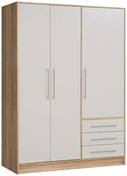 Forte Armário Jupiter 140 150, portas de batente, 3 portas, 3 gavetas, prateleiras, branco/carvalho Sonoma, 145 x 200 x 60 cm